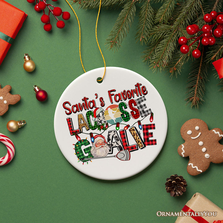 Santa's Favorite Lacrosse Goalie Plaid Ornament, Sports Christmas Gift