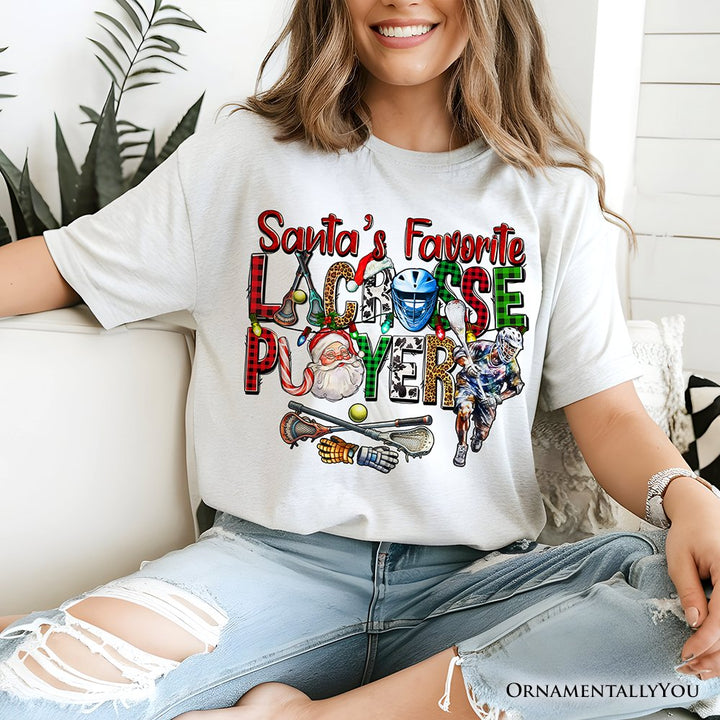 Santa’s Favorite Lacrosse Player Plaid Christmas T-Shirt, Sports Team Holiday Tee T-Shirts OrnamentallyYou 