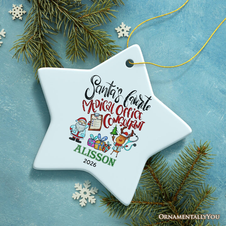 Santa’s Favorite Medical Office Consultant Christmas Ornament, Custom Healthcare Gift Ceramic Ornament OrnamentallyYou Star 