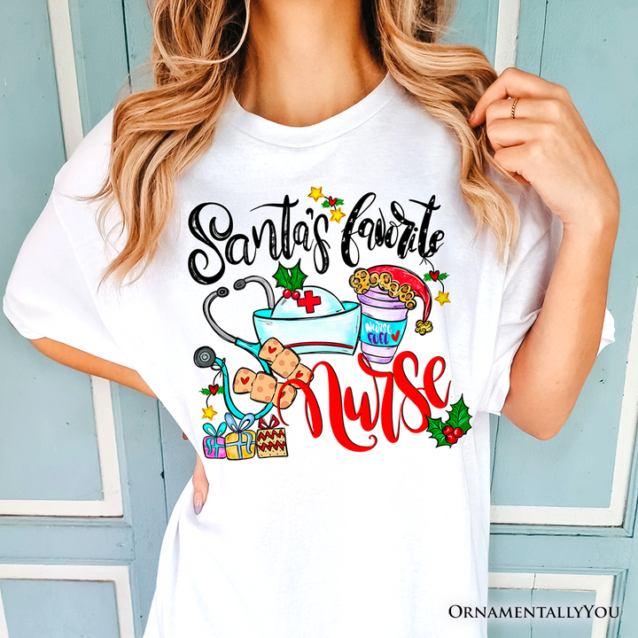 Santa’s Favorite Nurse T-Shirt, Cheerful Christmas Tee