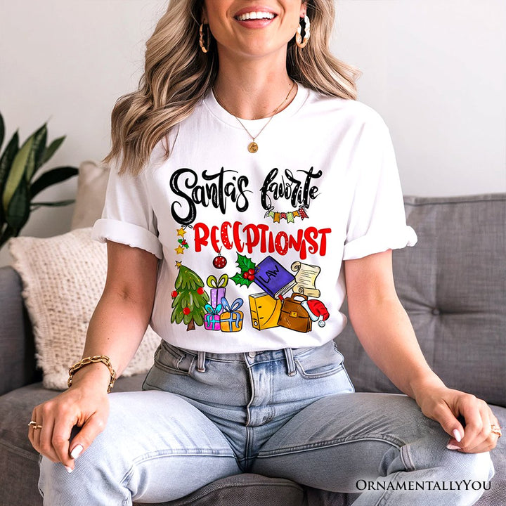 Santa’s Favorite Receptionist T-Shirt, Merry Christmas Front Desk Tee T-Shirts OrnamentallyYou 