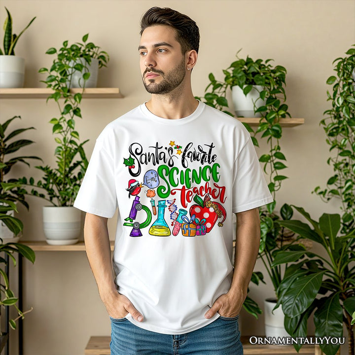 Santa’s Favorite Science Teacher T-Shirt, Fun Holiday Classroom Tee T-Shirts OrnamentallyYou 