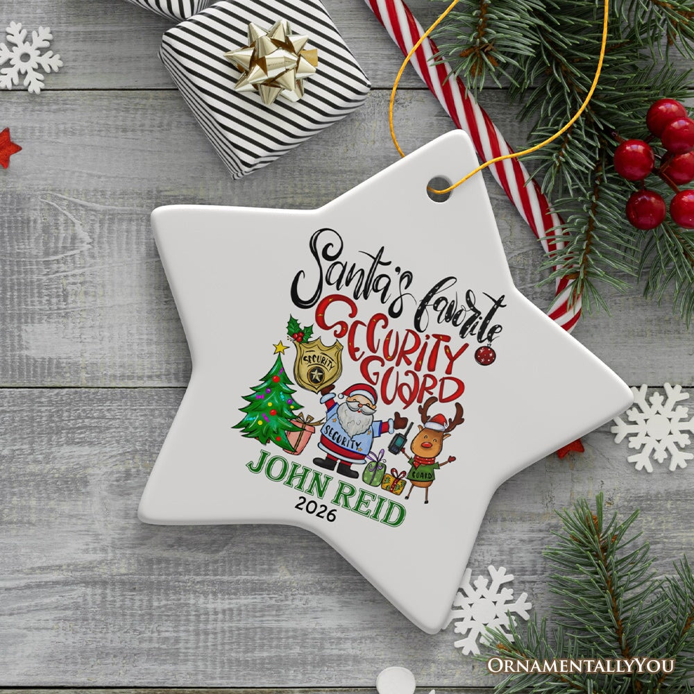 Santa’s Favorite Security Guard Personalized Christmas Ornament, Festive and Funny Appreciation Custom Gift Ceramic Ornament OrnamentallyYou Star 
