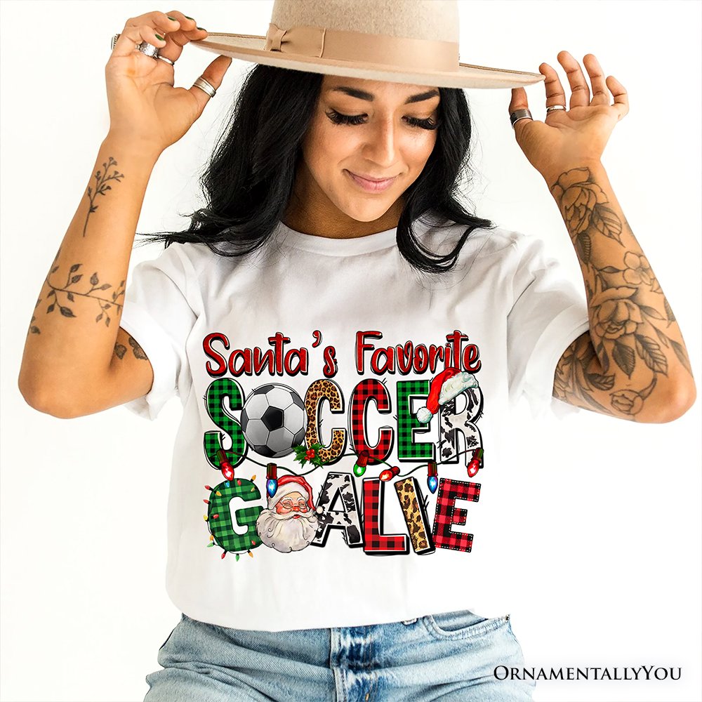 Santa’s Favorite Soccer Goalie Plaid Christmas T-Shirt, Sports Team Holiday Tee T-Shirts OrnamentallyYou 