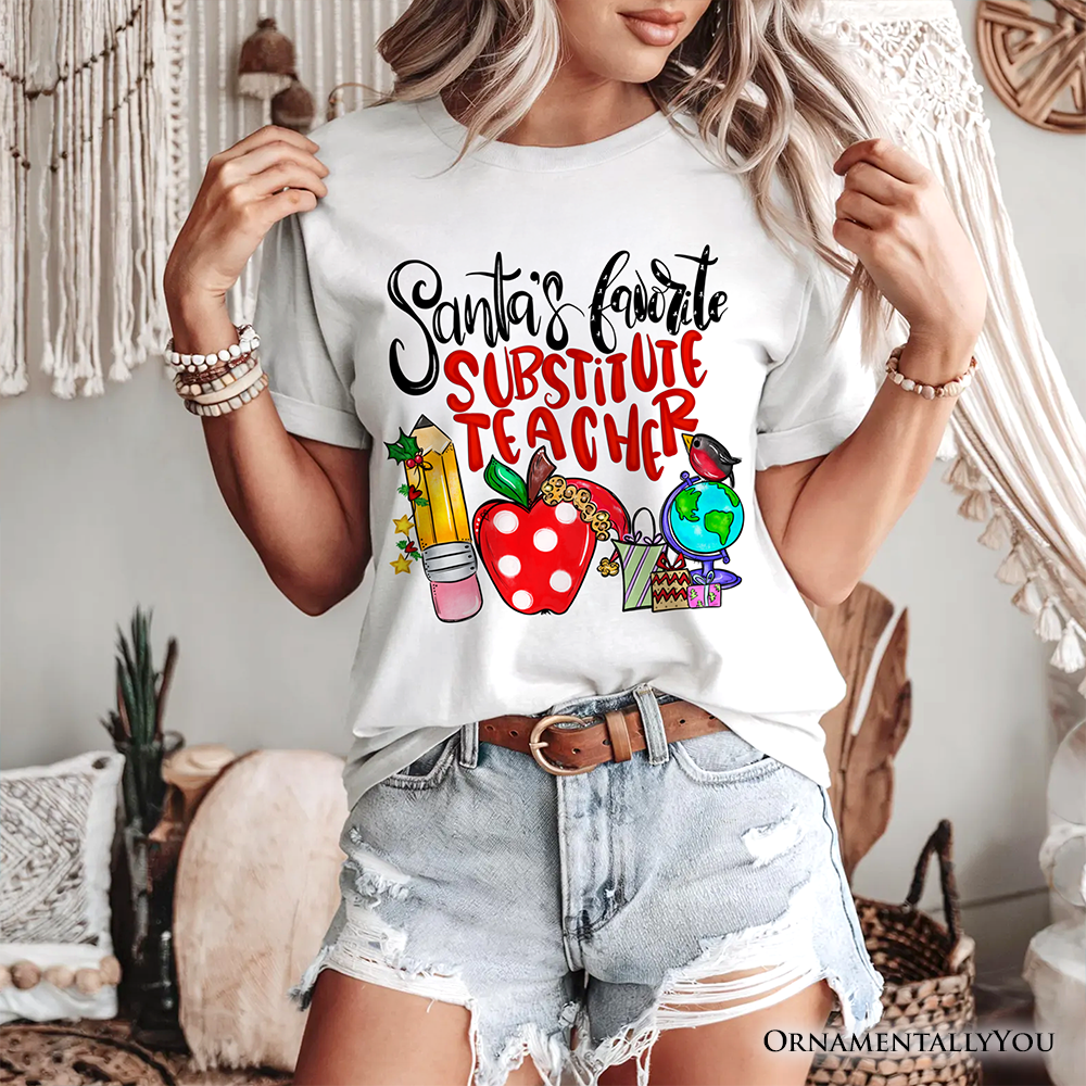 Santa’s Favorite Substitute Teacher T-Shirt, Merry Christmas Classroom Tee