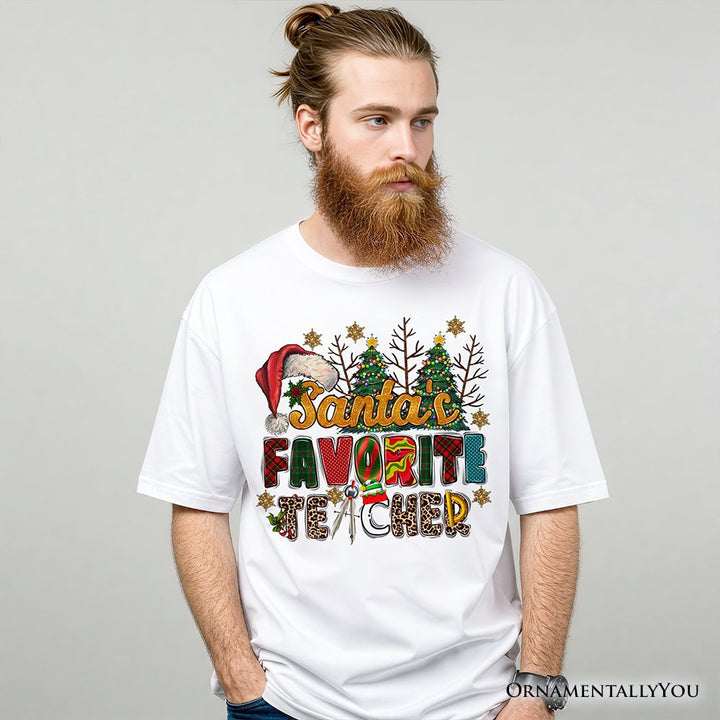 Santa’s Favorite Teacher Christmas T-Shirt, Fun Holiday Classroom Tee T-Shirts OrnamentallyYou 