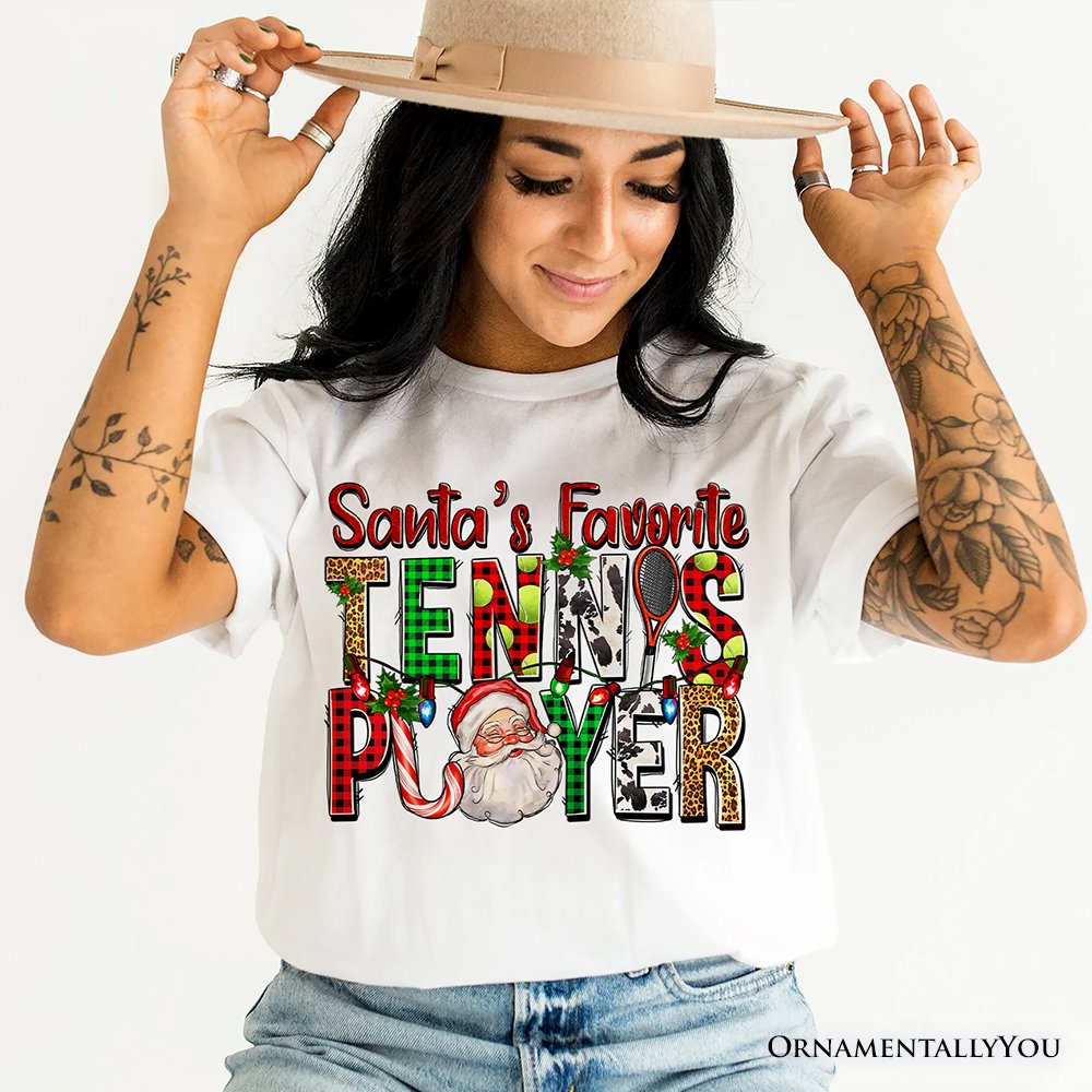 Santa’s Favorite Tennis Player Christmas T-Shirt, Sports Team Holiday Tee T-Shirts OrnamentallyYou 