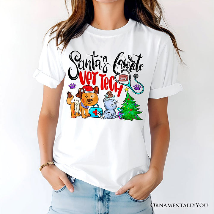 Santa’s Favorite Vet Tech Christmas T-Shirt, Festive Holiday Veterinary Tee T-Shirts OrnamentallyYou 