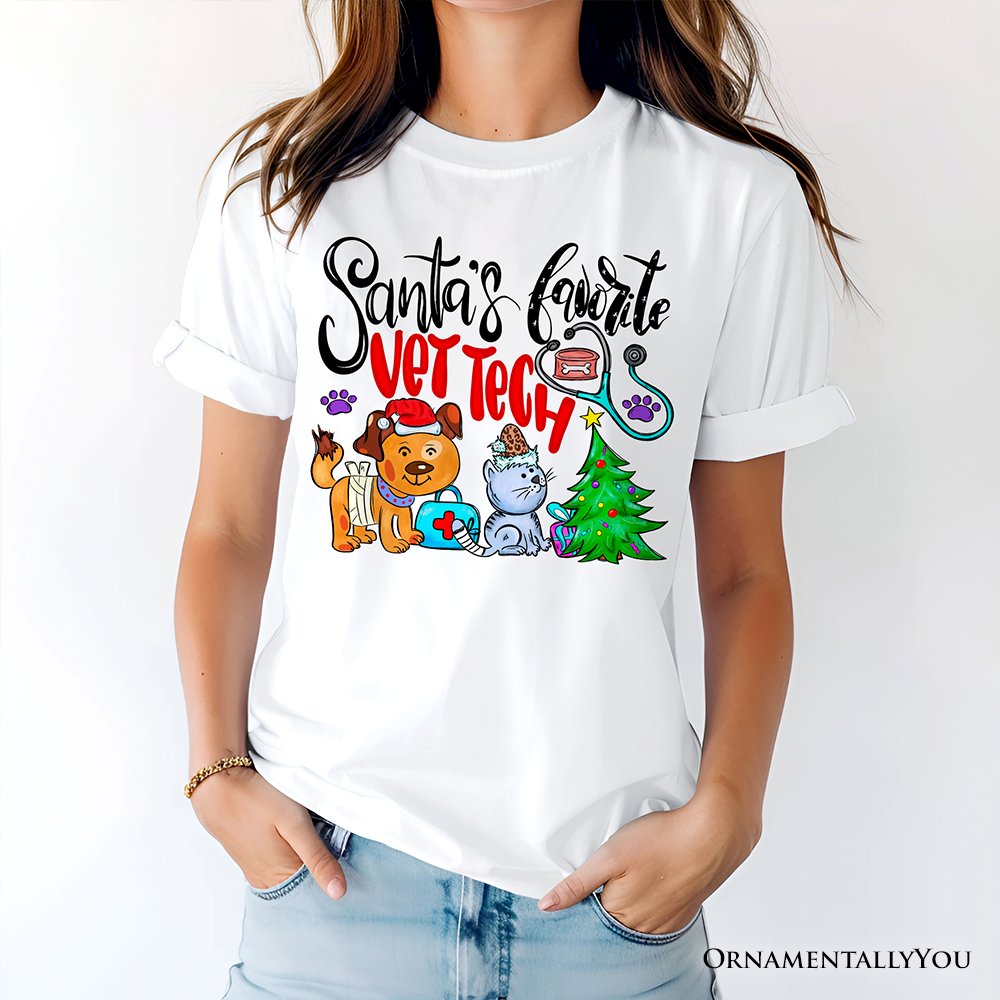 Santa’s Favorite Vet Tech Christmas T-Shirt, Festive Holiday Veterinary Tee T-Shirts OrnamentallyYou 