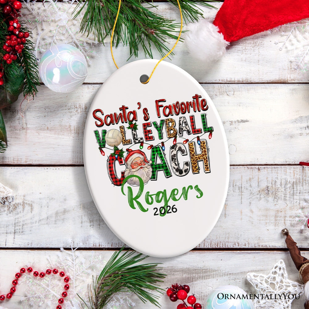 Santa’s Favorite Volleyball Coach Personalized Christmas Ornament, Custom Sports Appreciation Gift Ceramic Ornament OrnamentallyYou Oval 