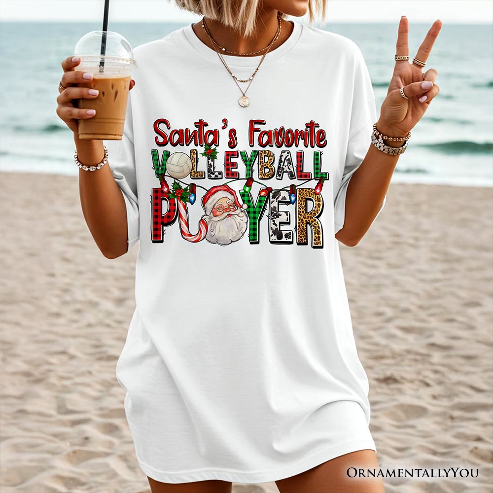 Santa’s Favorite Volleyball Player Plaid Christmas T-Shirt, Sports Team Holiday Tee T-Shirts OrnamentallyYou 