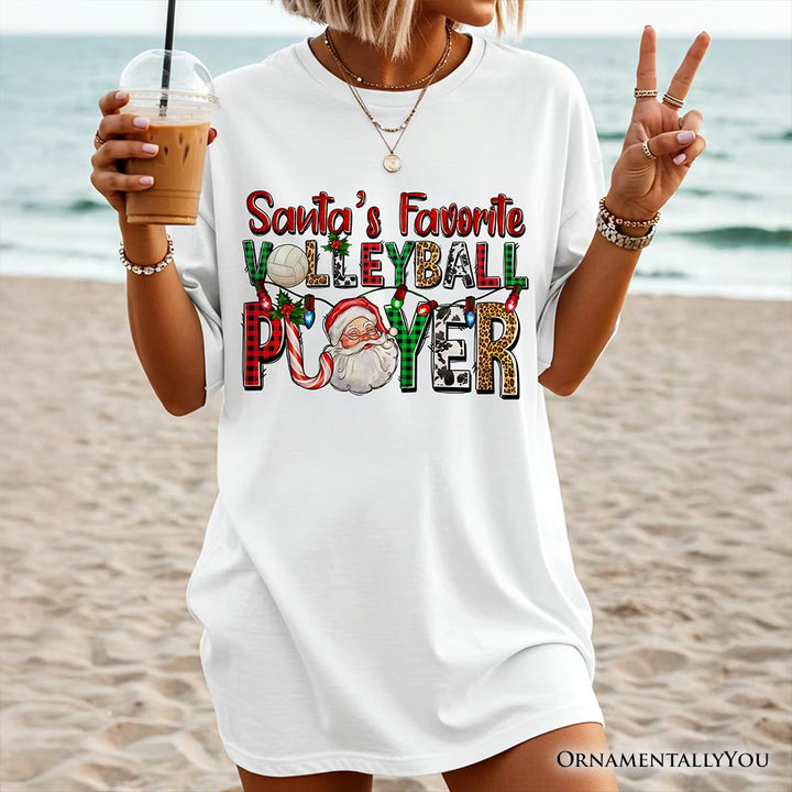Santa’s Favorite Volleyball Player Plaid Christmas T-Shirt, Sports Team Holiday Tee T-Shirts OrnamentallyYou 
