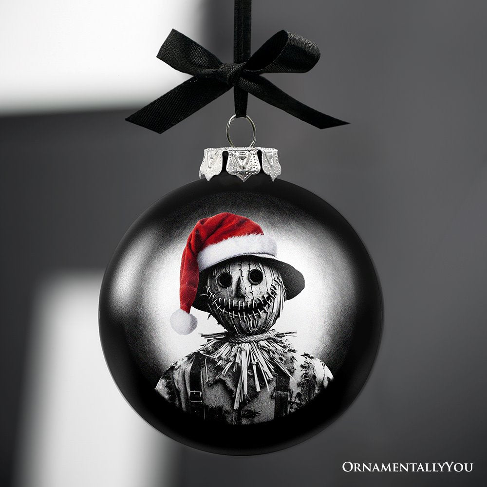 (Pre-Order) Scarecrow Christmas Spooky Portrait Glass Ornament, Black Horror Halloween Tree Decoration Round Glass Ball Ornament OrnamentallyYou 