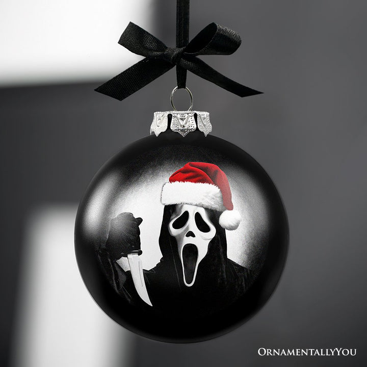 (Pre-Order) Scarface Christmas Spooky Portrait Glass Ornament, Black Horror Halloween Tree Decoration Round Glass Ball Ornament OrnamentallyYou 