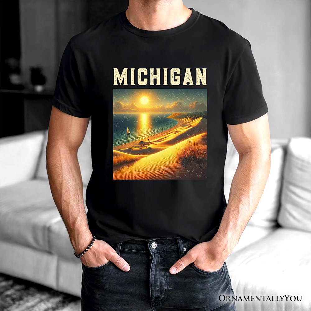Scenic Michigan State Sleeping Bear Dunes T-Shirt, Great Lakes Sunset Tee and Coastal Souvenir T-Shirts OrnamentallyYou 