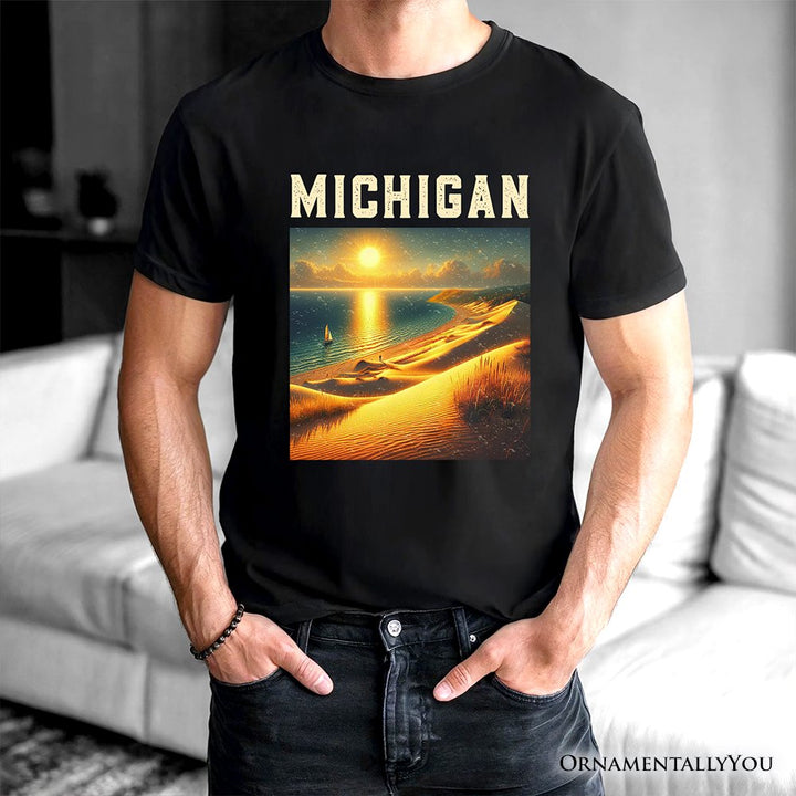 Scenic Michigan State Sleeping Bear Dunes T-Shirt, Great Lakes Sunset Tee and Coastal Souvenir T-Shirts OrnamentallyYou 