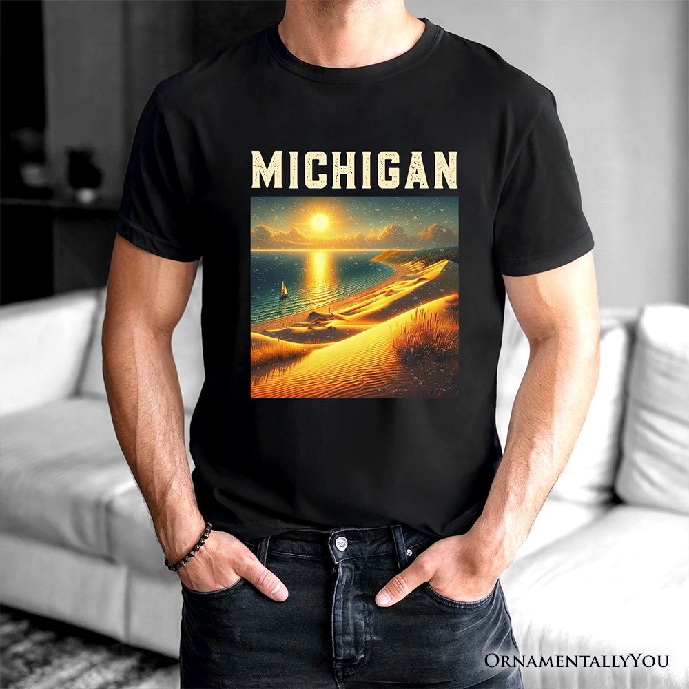 Scenic Michigan State Sleeping Bear Dunes T-Shirt, Great Lakes Sunset Tee and Coastal Souvenir