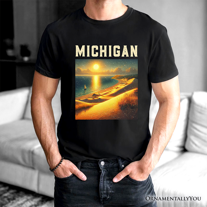 Scenic Michigan State Sleeping Bear Dunes T-Shirt, Great Lakes Sunset Tee and Coastal Souvenir