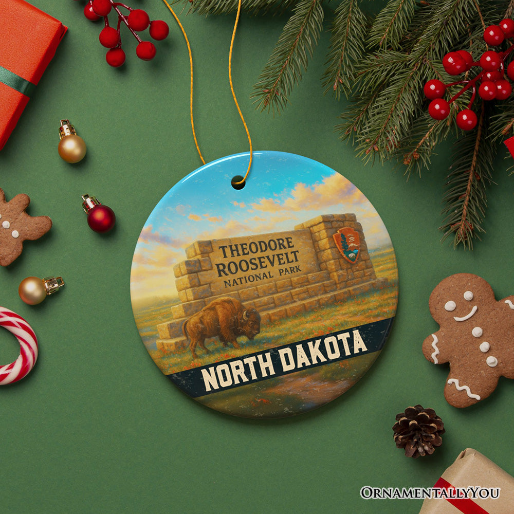 Scenic North Dakota Theodore Roosevelt Park Ornament, Bison Wildlife Christmas Gift and Great Plains Souvenir