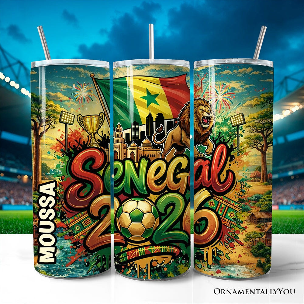 Senegal 2026 Soccer Cup Global Championship 20oz Tumbler With Lid and Stainless Steel Straw, Fans Football Gift Cup Tumbler OrnamentallyYou Customized 