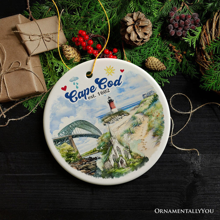 Serene and Vintage Cape Cod Massachusetts Ornament, Rustic Christmas Souvenir and Gift Ceramic Ornament OrnamentallyYou 