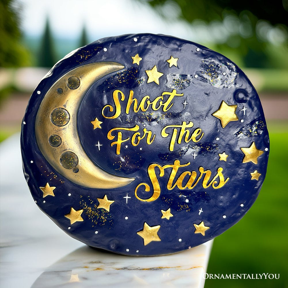 Shoot for the Stars Stepping Stone, 9.5" Galactic Moon and Stars Space Themed Gift Resin Statues OrnamentallyYou 