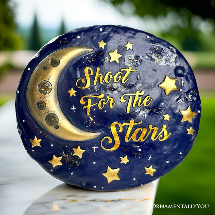 Shoot for the Stars Stepping Stone, 9.5" Galactic Moon and Stars Space Themed Gift Resin Statues OrnamentallyYou 