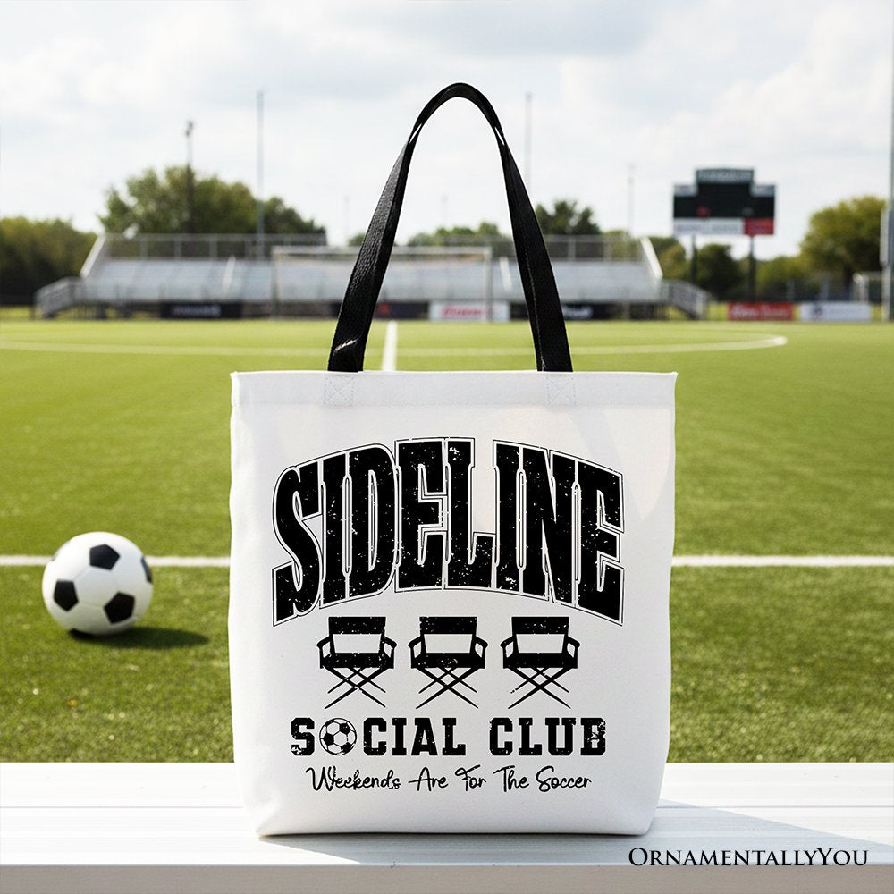 Sideline Social Club Soccer Tote Bag, Weekends Are for the Soccer Game Day Sports Gift Shopper Tote Bag OrnamentallyYou Black Handle 