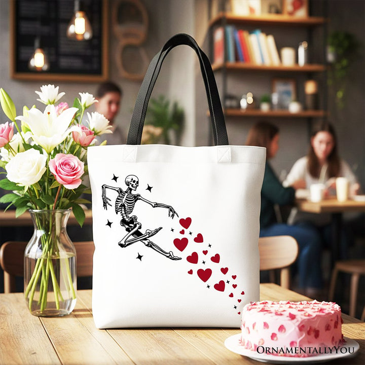 Skeleton Hearts Valentine Tote Bag, Playful Funny Gift Shopper Tote Bag OrnamentallyYou Black Handle 