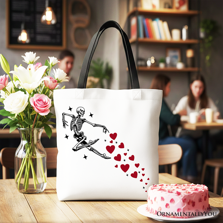 Skeleton Hearts Valentine Tote Bag, Playful Funny Gift Shopper