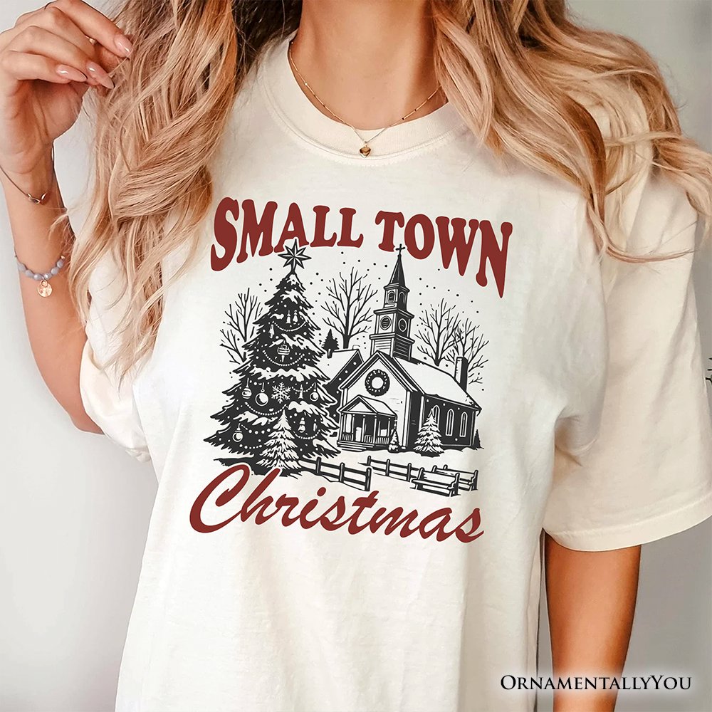 Small Town Christmas Vintage T‑Shirt, Rustic Winter Church Tee T-Shirts OrnamentallyYou 