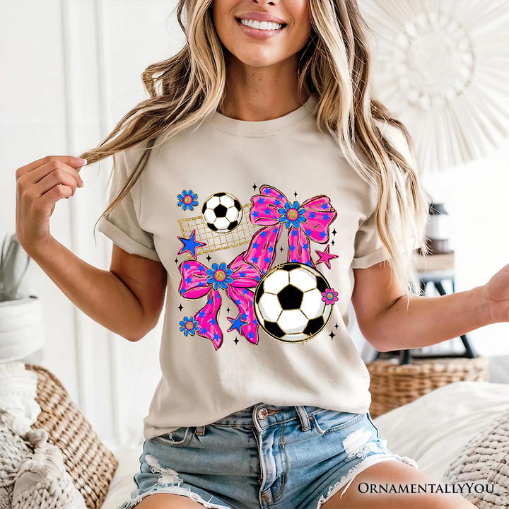 Soccer Coquette Pink Bow T-Shirt, Preppy Game Day Tee