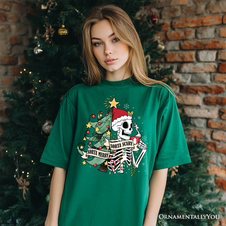 Sorta Merry Christmas Skeleton, Sarcastic Holiday Tee