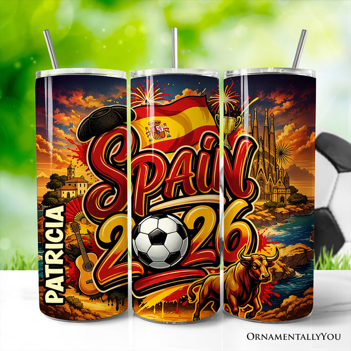 Spain 2026 Soccer Cup Global Championship 20oz Tumbler With Lid and Stainless Steel Straw, Fans Football Gift Cup