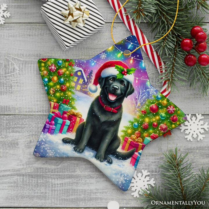 Sparkling Yuletide Black Labrador Retriever Ornament, Joyful Christmas Gift Ceramic Ornament OrnamentallyYou 