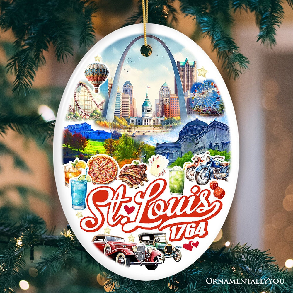 Spectacular St. Louis City Ceramic Art Ornament, Vintage Missouri Souvenir and Christmas Decor Ceramic Ornament OrnamentallyYou Oval 