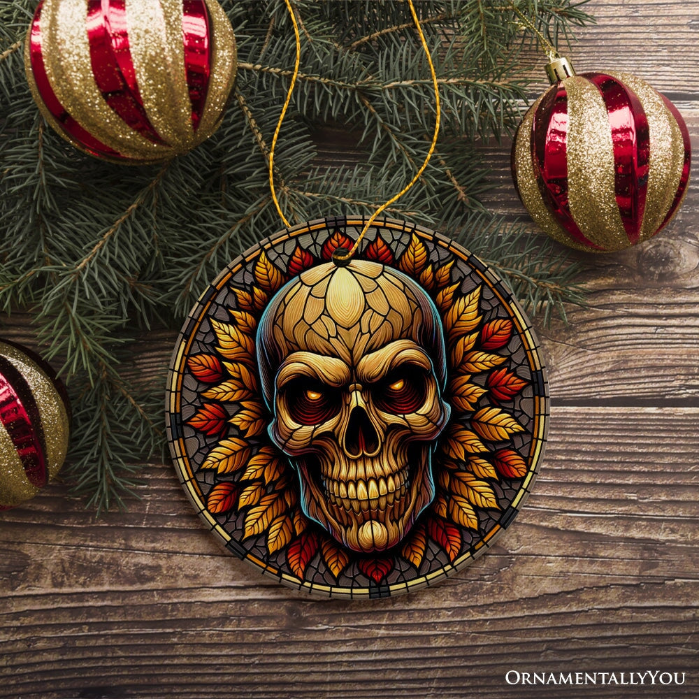 Spine-Chilling Haunting Skull Stained Glass Style Ceramic Ornament, Halloween Themed Christmas Gift and Decor Ceramic Ornament OrnamentallyYou 