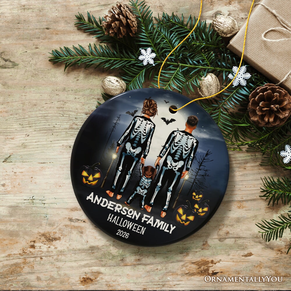 Spooky Family Customized Horror Theme Ornament, Halloween Tree Decoration, Skeleton Pajamas Ceramic Ornament OrnamentallyYou 