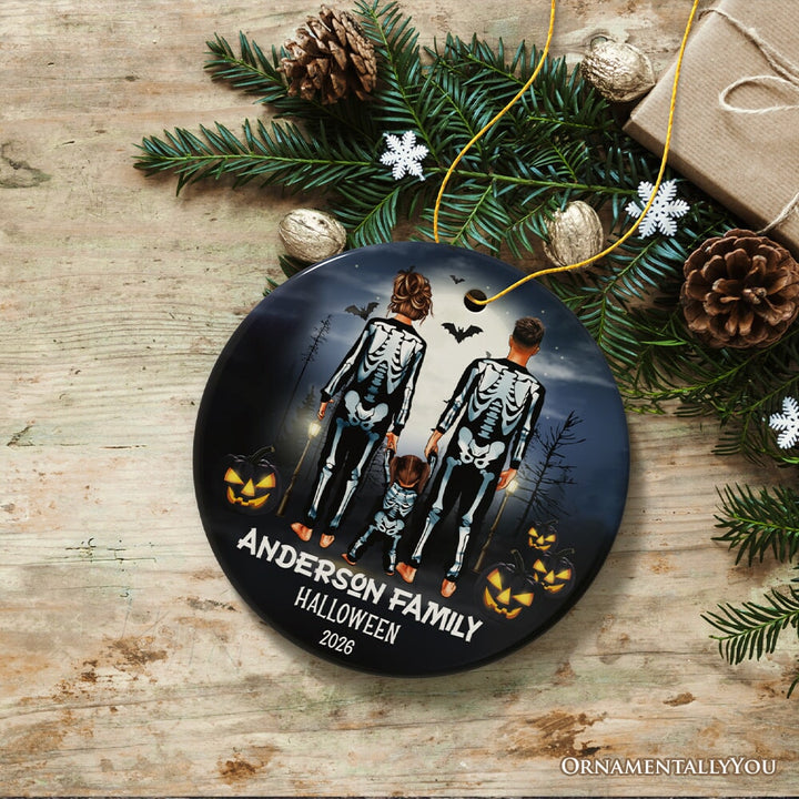 Spooky Family Customized Horror Theme Ornament, Halloween Tree Decoration, Skeleton Pajamas Ceramic Ornament OrnamentallyYou 
