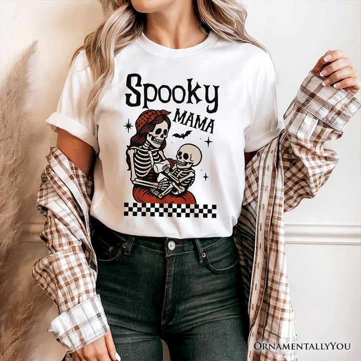 Spooky Mama Skeleton Halloween T-Shirt, Momster Retro Checkered Tee With Boo Vibes T-Shirts OrnamentallyYou 