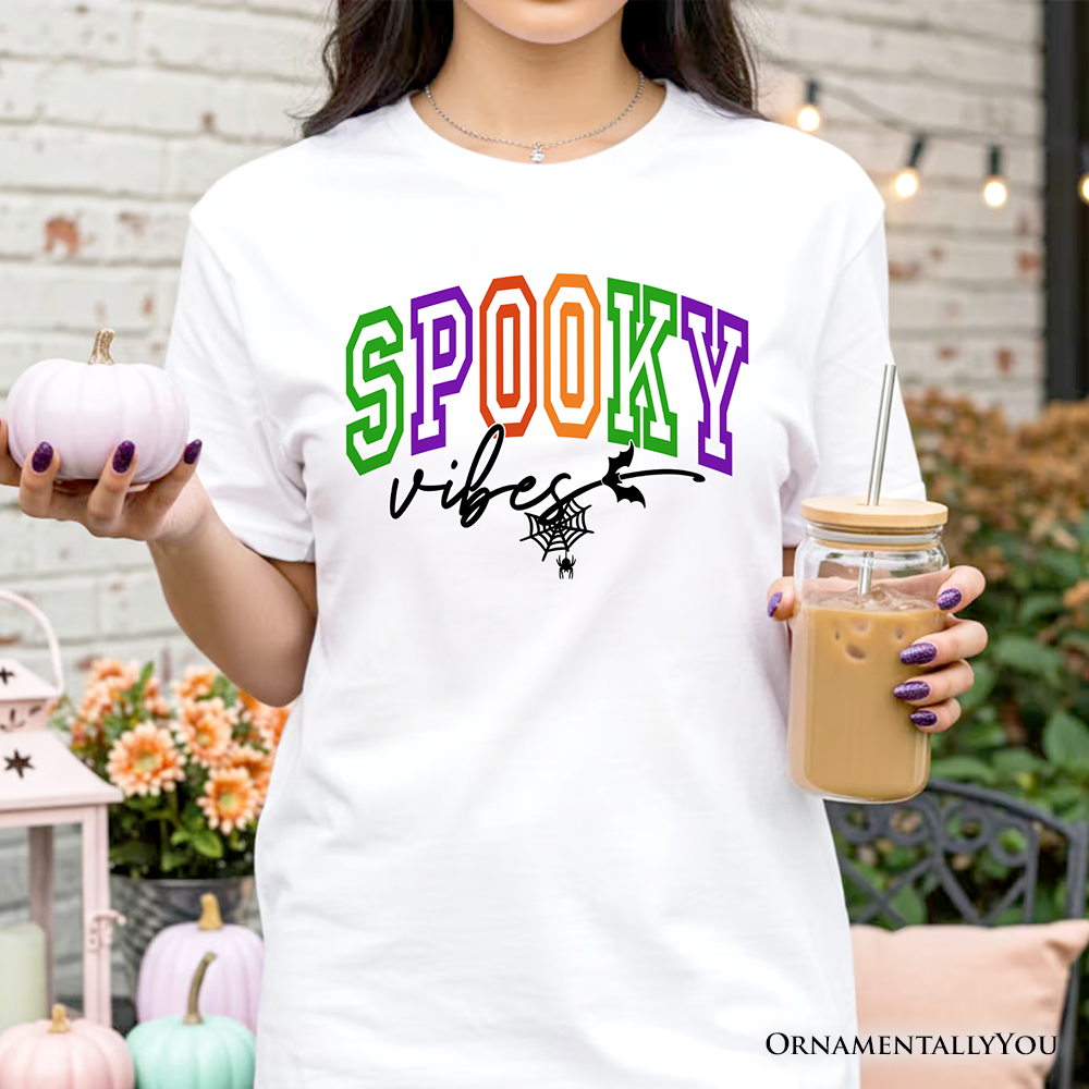 Spooky Vibes Sports Lettering T-Shirt, Colorful Halloween Tee
