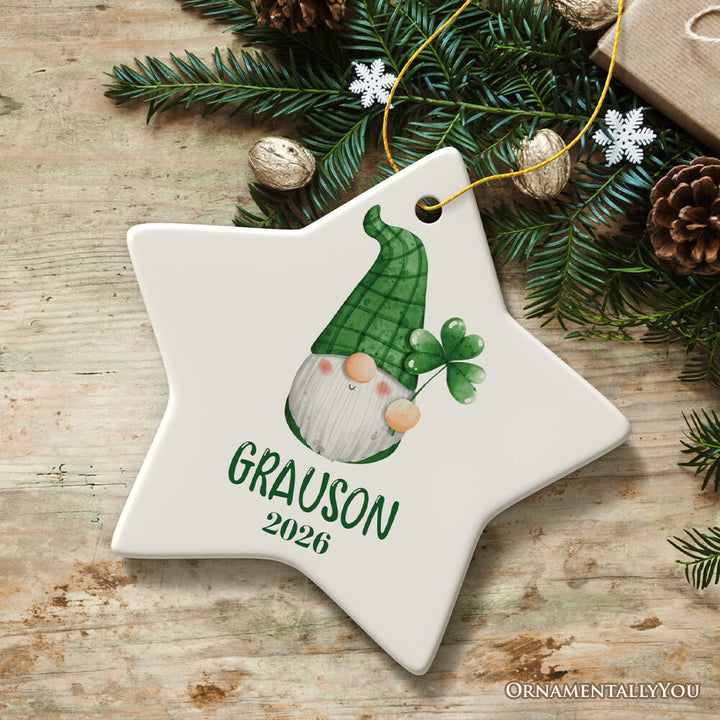 St Patrick’s Day Custom Gnome Tree Ornament, Name for St Pattys Ceramic Ornament OrnamentallyYou Star 