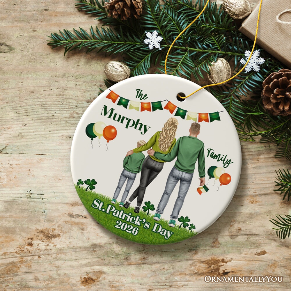 St Patricks Day Personalized Family Ornament, Irish Themed Customized Gift for St Pattys Ceramic Ornament OrnamentallyYou 