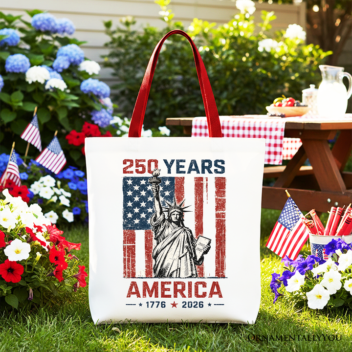 Statue of Liberty America Flag 250 Years Tote Bag, 4th of July USA Patriotic 1776–2026 Gift Shopper