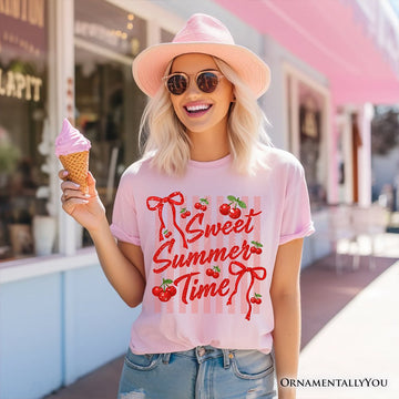 Striped Cherry Sweet Summer Time T-Shirt, Coquette Vacation Tee T-Shirts OrnamentallyYou 