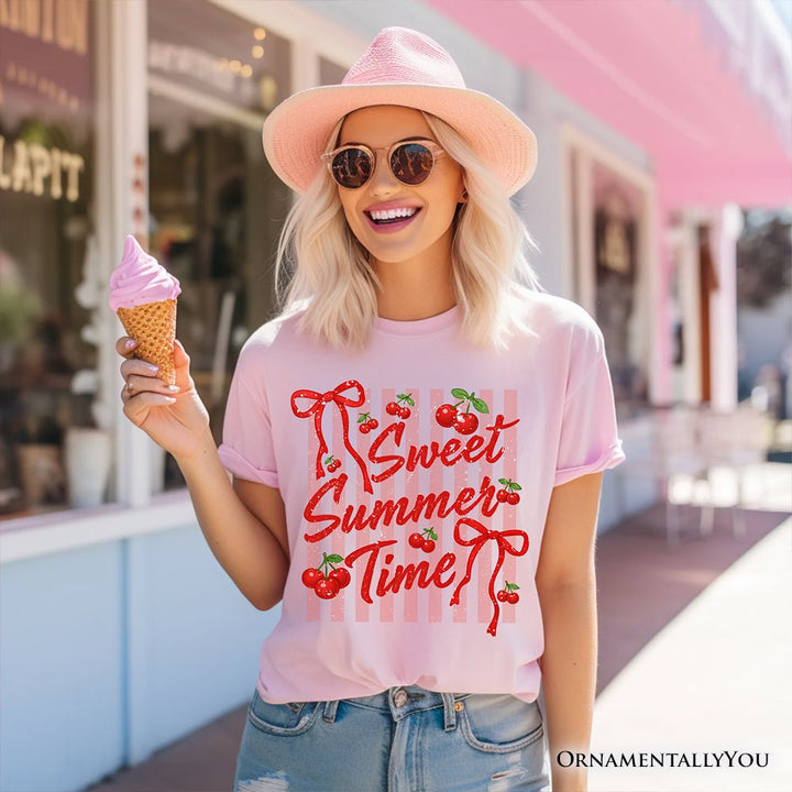 Striped Cherry Sweet Summer Time T-Shirt, Coquette Vacation Tee T-Shirts OrnamentallyYou 