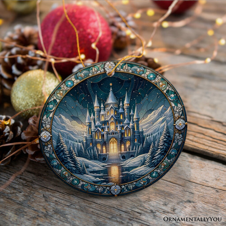 Stunning Castle Stained Glass Style Ceramic Ornament, Christmas Gift and Decor Ceramic Ornament OrnamentallyYou 
