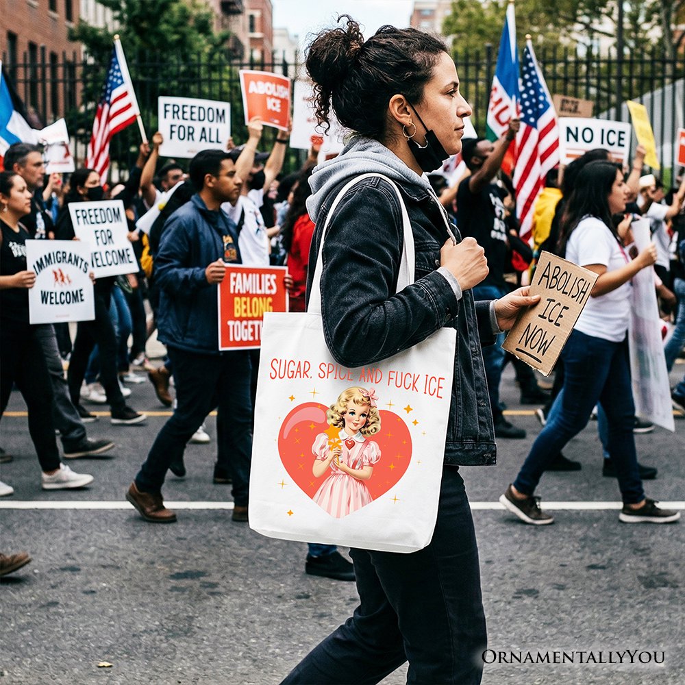 Sugar Spice and Fuck Ice Retro Protest Tote Bag, Vintage Social Justice Gift Shopper Tote Bag OrnamentallyYou 