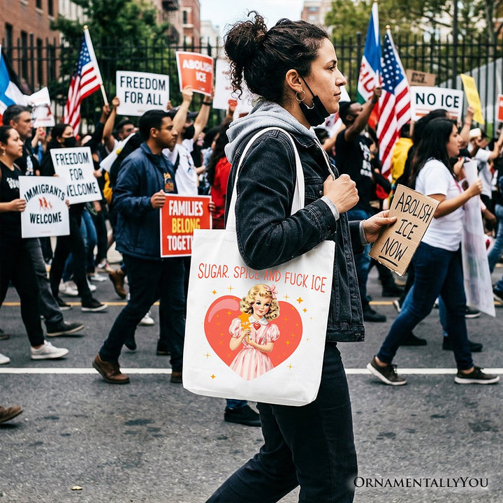 Sugar Spice and Fuck Ice Retro Protest Tote Bag, Vintage Social Justice Gift Shopper Tote Bag OrnamentallyYou 
