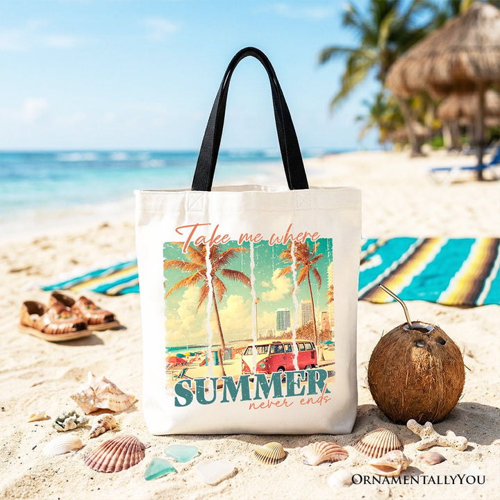 Summer Never Ends Tote Bag, Vintage Gift Shopper Tote Bag OrnamentallyYou Black Handle 
